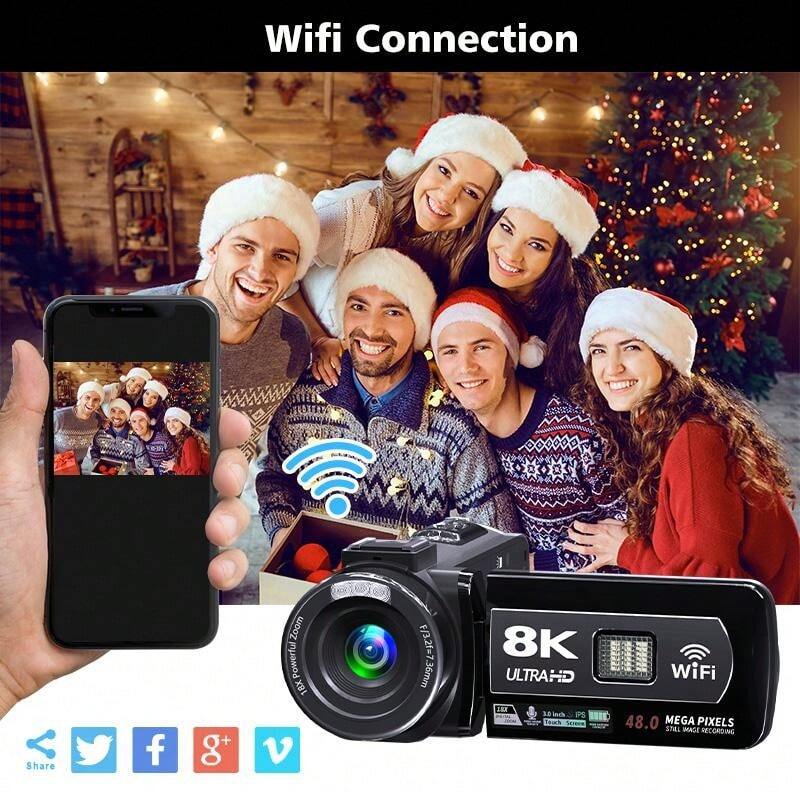 Cámara De Video 8K Con Pantalla Táctil 3 Pulgadas - Incluye Tarjeta 32GB, Control Remoto Y Visión Nocturna
