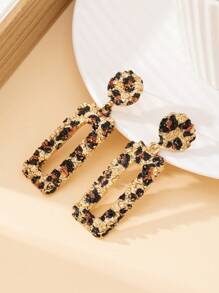 1 par de pendientes de estilo palacio con estampado geométrico de leopardo de gran tamaño y volantes con relieve floral retro europeo - Multicolor - Ver 1