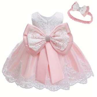 女婴蕾丝蝴蝶结公主裙 女婴一岁生日礼服