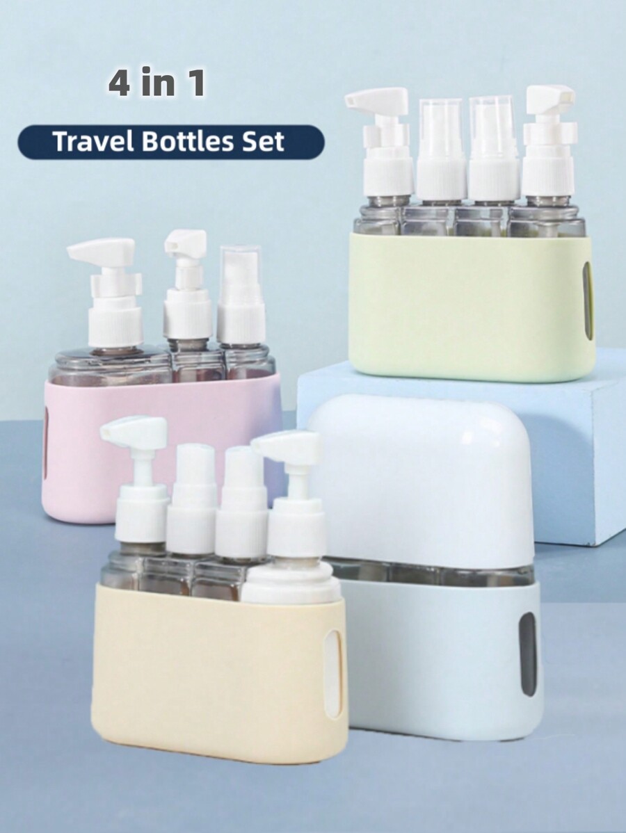 4in1 Travel Bottles Set With Labels, Leak Proof Silicone Squeezable Set