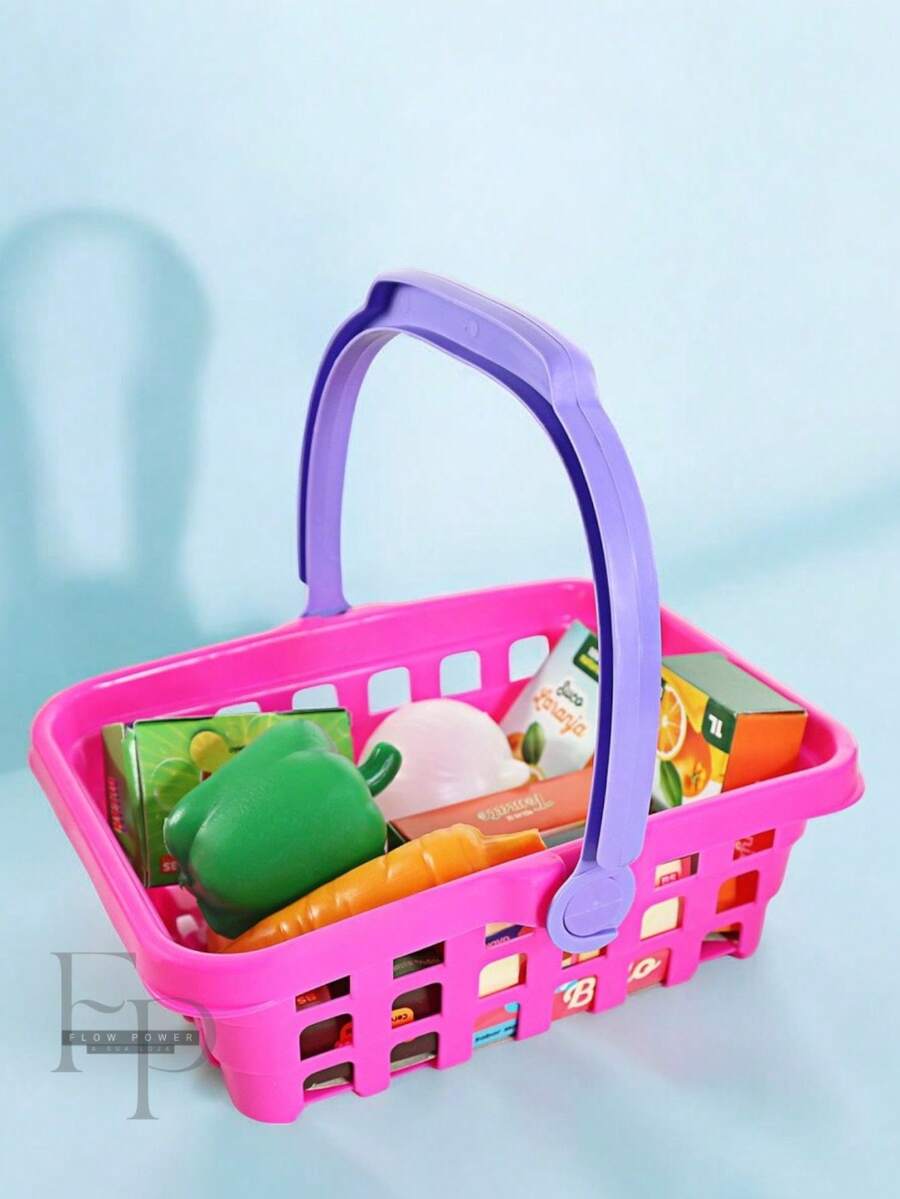 Children's Supermarket Basket Toy With Realistic Fruit And Educational Accessories - Nhiều màu - Xem 1