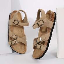 Womens Comfortable Strappy Slip-On Modern Memory Foam Cushion Footbed Outdoor Adjustable Buckle Cork Footbed Slides For Sandals