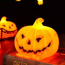 1pc Halloween LED Flickering Candle Light, Atmosphere Decoration For Halloween Party - Large Yellow Pumpkin - View 7