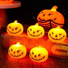1pc Halloween LED Flickering Candle Light, Atmosphere Decoration For Halloween Party - Large Yellow Pumpkin - View 2