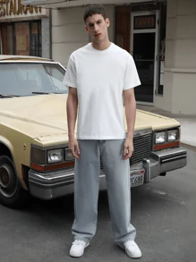 Logeqi® Jeans Vaqueros Lavados Versátil Baggy De Hombre - Azul - Ver 4