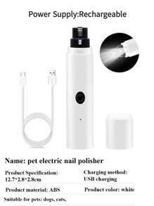 1pc 2-Speed Electric Rechargeable Pet Nail Grinder With LED Light - Black and White - View 8
