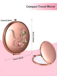 女士金属放大化妆镜折叠双面化妆镜便携式手持镜可放口袋钱包适合户外旅行姓名首字母 26 个字母图案适合情人节母亲节礼物 - 金色 - 查看 3