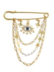 1 pieza Broche de cadena de metal con borlas, estrella y perlas falsas, ojo del diablo gótico, accesorio decorativo para bolsos, bufandas, trajes, con arreglo aleatorio de perlas falsas y estrellas, accesorio para ropa, bolso, encanto, accesorios escolares y de oficina, camisas, chaquetas, joyería, regalos de Navidad, Halloween, regalos divertidos y lindos para maestros - Multicolor - Ver 4