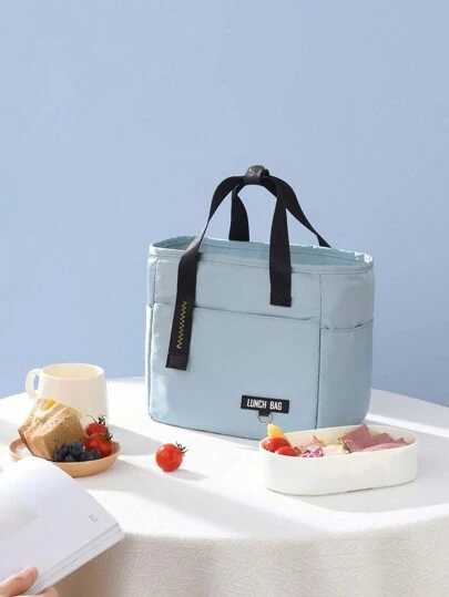 1 件时尚纯色便携式午餐盒儿童成人大容量隔热防水午餐袋便当袋学校食品收纳袋教室收纳袋学生返校野餐户外工作学校用品返校礼物女士午餐盒袋女士学校包学校配件学校用品