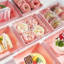 50pcs Paper Charcuterie Boxes With Clear Secure Lids, Square Dessert Containers Pink Bakery Boxes For Strawberries, Cookies, Cake Slice, Brownies And Cinnamon Rolls, Kitchen Accessories Baking Supplies Kitchen Organization And Storage,