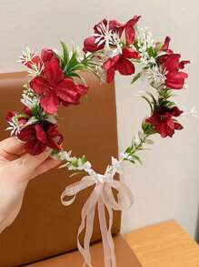 1pc Girls Floral Crown Headband, Princess Mori Style Hair Accessories For Flower Girl Dress, Wedding, High-Quality Hair Hoop - Multicolor - View 9