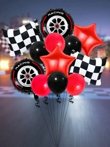 12pcs Racing Car Themed Balloon Set, Includes Racing Flags, Tire & Foil Balloon For Birthday Party Decor, - Multicolor - View 5
