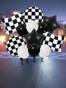 12pcs Racing Car Themed Balloon Set, Includes Racing Flags, Tire & Foil Balloon For Birthday Party Decor, - Multicolor - View 4