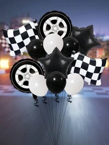 12pcs Racing Car Themed Balloon Set, Includes Racing Flags, Tire & Foil Balloon For Birthday Party Decor, - Multicolor - View 3