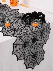 1 pezzo di Tappetino da tavola/Tovaglia nera a ragnatela per feste orrore di Ognissanti, tavolo da pranzo, decorazione del camino, Natale