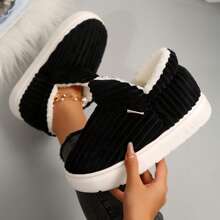 Women's Striped Couple Cotton Shoes Simple Cute Bag Heel Non-Slip Padded Warm Slippers - màu đen - Xem 8