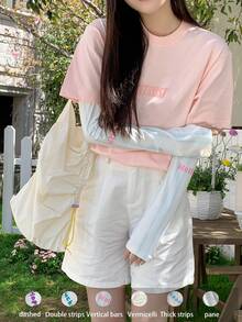 1 双彩色字母印花冰丝袖套，宽松防晒防紫外线，适合夏季户外 - 彩色 - 查看 16