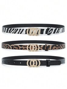 Pettata 3 件套女士腰带，适合牛仔裤连衣裙 O 型金扣细腰带，0.98 英寸宽时尚女士细腰带 - 款式1 - 查看 12