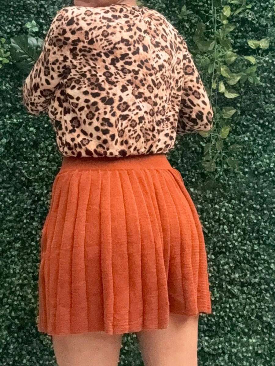Pleated Skirt In Premium Knitting Mousse Yarn, Schoolgirl Trend, Round Pleats, Fashionable Blogger, Stylish With Elastic Waist - 巧克力棕 - 查看 1