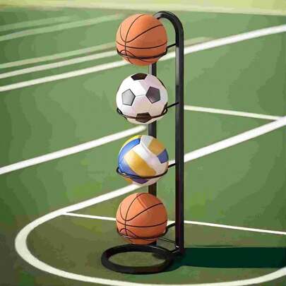 Mobile Floor-Standing Four-Layer Basketball Storage Rack, Simple Home Football Volleyball Finishing Storage Basket,  Ball Storage Rack