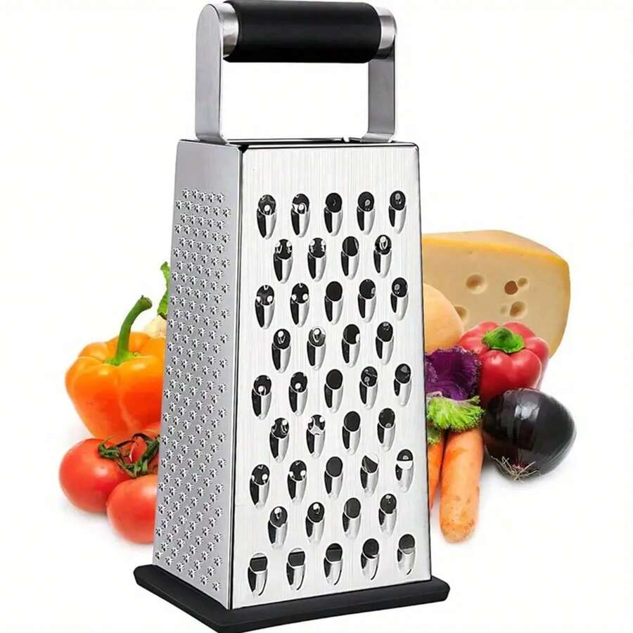 1 Pack Stainless Steel Cheese Grater - 4-Sided Box Grater With Vegetable Slicer, Food Shredder For Kitchen Convenience, Multi-Purpose Kitchen Tool - Silver - View 1