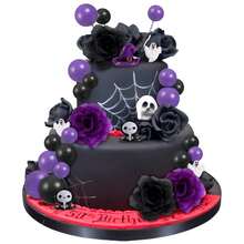 44 piezas Decoraciones de pastel de Halloween Adornos de pastel de muñeca de la miércoles Addams Globos mini rosas Flor fantasma Decoraciones de pastel gótico - 44 piezas - Ver 10