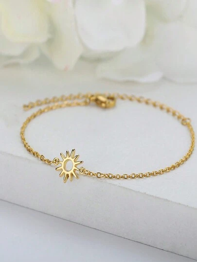 Sun Hollow Bracelets For Women Stainless Steel Hand Chain Vintage Sunflower Bracelet Boho Jewelry Accessories Valentines,Mom,Mother,Mother's Day,Gift