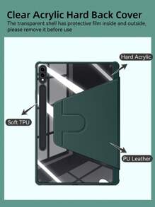 绿色苹果图案 DANYCASE 超薄旋转保护套，兼容三星 Galaxy Tab S9 FE+ S9+ 12.4 英寸 S9 S9FE A8 S7+ S8+ S7FE S7 S8 S6lite，带笔槽设计，防震保护套，透明后盖 - 墨綠色 - 查看 7