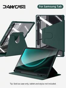 绿色苹果图案 DANYCASE 超薄旋转保护套，兼容三星 Galaxy Tab S9 FE+ S9+ 12.4 英寸 S9 S9FE A8 S7+ S8+ S7FE S7 S8 S6lite，带笔槽设计，防震保护套，透明后盖 - 墨綠色 - 查看 3