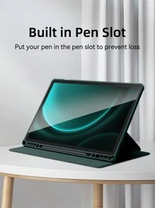 绿色苹果图案 DANYCASE 超薄旋转保护套，兼容三星 Galaxy Tab S9 FE+ S9+ 12.4 英寸 S9 S9FE A8 S7+ S8+ S7FE S7 S8 S6lite，带笔槽设计，防震保护套，透明后盖 - 墨綠色 - 查看 6