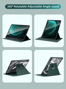 绿色苹果图案 DANYCASE 超薄旋转保护套，兼容三星 Galaxy Tab S9 FE+ S9+ 12.4 英寸 S9 S9FE A8 S7+ S8+ S7FE S7 S8 S6lite，带笔槽设计，防震保护套，透明后盖 - 墨綠色 - 查看 5