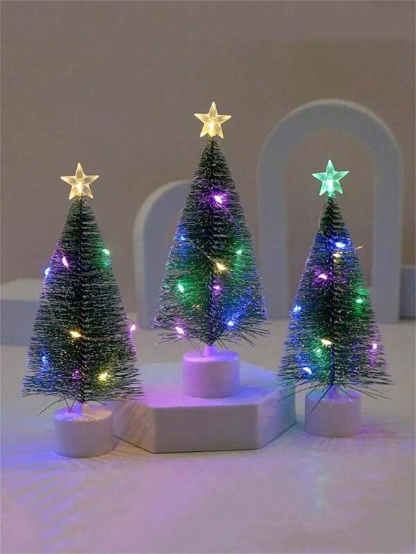 1 peça Árvore de Natal de Agulha de Pinheiro Mini LED, Decoração de Atmosfera Natalina, Enfeite de Mesa Alimentado a Bateria Luminoso Mini Árvore de Natal, para Decoração de Atmosfera de Feriado de Natal