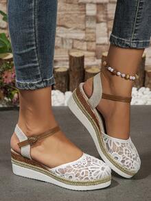 2024 年新款夏季时尚女士凉鞋，封闭式鞋头厚底粗跟 - 白色 - 查看 4