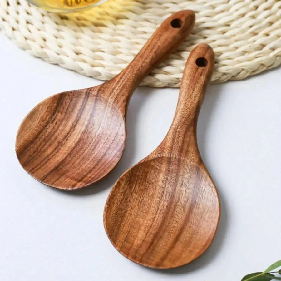 1pc Wooden Rice Paddle, Wooden Kitchen Spoon, Soup Ladle, Cooking Utensil