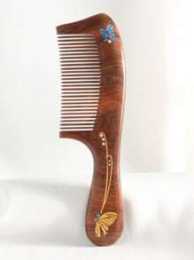 1把檀木梳，饰有手绘彩色箔纸蝴蝶图案，细齿手柄或无柄设计，防静电女士发梳，梳子，美发工具，美发产品及配件，适用于理发店、美容院、返校季、旅行度假等场合，女士必备，梳子，解结梳，球形梳，迷你发梳套装，木梳，发梳，美发设备，发型，美发，发梳，发梳套装，梳子，卷发梳，解结梳，女士发梳，理发配件，理发店，美发设备 - 棕色 - 查看 10