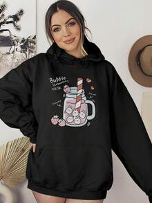 Blouse Moletom Bubble Strawberry Milk CANGURU 1208 Fluxo Fx - 黑色 - 查看 3