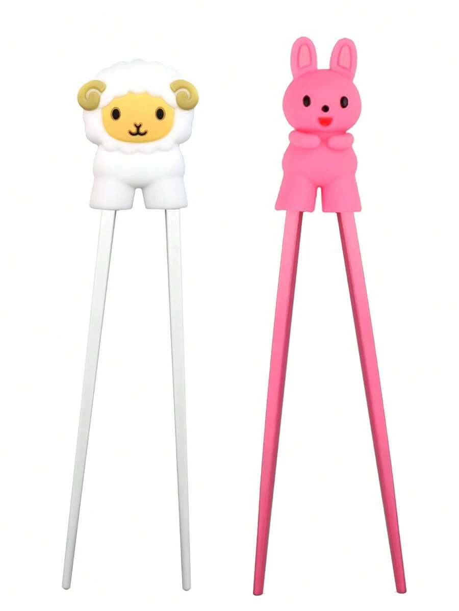 2 Pairs Detachable Silicone Sheep & Pink Rabbit Head Chopsticks,Kitchen,Christmas Gift,School Supplies