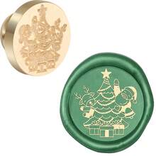 BAOFALI 1 件圣诞快乐元素蜡印可拆卸圆形黄铜头无手柄鹿、浆果、铃铛、圣诞老人蜡印用于装饰品、贺卡、信封、酒瓶包装纸、笔记本、香水瓶 - 金色 - 查看 30