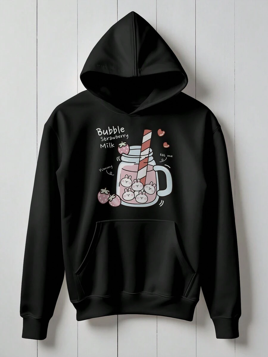 Blouse Moletom Bubble Strawberry Milk CANGURU 1208 Fluxo Fx - 黑色 - 查看 1