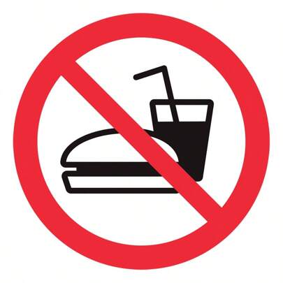  Señalamiento: "No consumir alimentos / Prohibido ingresar con alimentos o bebidas ajenos a este establecimiento". Impreso sobre plástico estireno calibre 40, ideal para interior o exterior. Medidas: 20 cm x 20 cm. Señalética, Letrero, Señal.