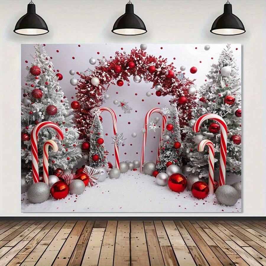 圣诞派对背景布 -1 红色手杖糖果横幅，采用涤纶材料制成，适合摄影和装饰，圣诞节 - 多色 - 查看 1