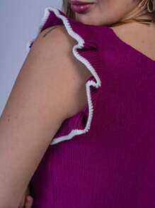 Women's Set Cropped Blouse Tank Top + Mini Skirt Lined With Ruffles Tricot Modal Spring Summer One Size - 玫瑰紅 - 查看 2