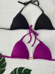KIT SET WITH 02 BEACH BIKINIS ASA DELTA SLIM MODEL - 紫色和黑色 - 查看 4
