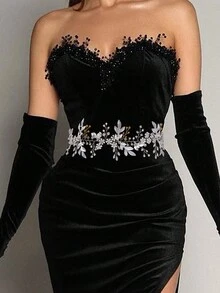 1pc Women's Handmade Luxury Crystal Bridal Waist Belt For Evening Dress/Gown, Style SH278 - Gold - View 2