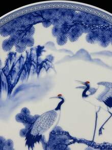 1 pieza Plato de cerámica de estilo chino con patrón de porcelana azul y blanca, plato decorativo con soporte para el hogar - Multicolor - Ver 7