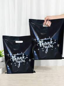 20个/50个黑色扁平手柄感谢礼品袋，节日生日单身派对婚礼礼品包装塑料装饰袋，圣诞节情人节 - 星星黑色 - 查看 1