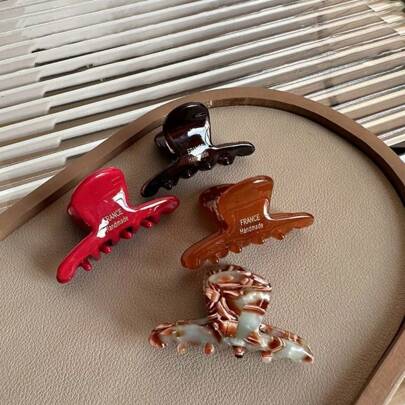 4pcs French Style Colorful Claw Clips, Simple Gold Mark, Cute Candy Color Hair Claw, Hair Accessories,Gold Head Piece Hair Jaw Clip Hair Clamps Hair Clutch Hair Claw Clip, School Stuff, College Fall Winter Hair Clip For Vacation Outfits Woman