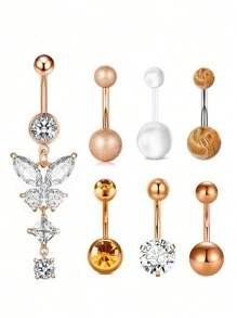 1 Bộ (7 Chiếc) Đá Trắng Bướm & Đá Cubic Zirconia Rốn Bộ Nhẫn Nữ Bụng Trang Sức Khuyên - Nhiều màu - Xem 14