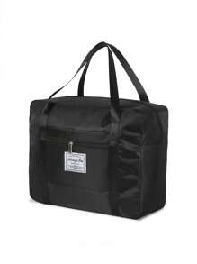 1pc Plain Nylon Large Capacity Minimalist Storage Waterproof Moving Luggage Bag Traveling Duffel - Black - View 12