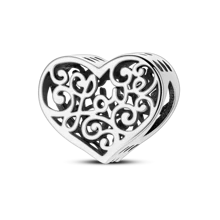 一件式 925 纯银镂空爱心吊饰彩色方晶锆石安全扣夹塞串珠跳动的心形吊饰适用于 DIY 手链蛇骨链首饰制作女士首饰 - 銀色 - 查看 16